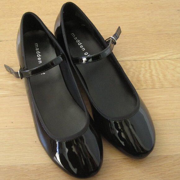 madden girl Tutu Mary Jane Shoes Size 8 Black Glossy Low Block Heel Round Toe - Picture 1 of 9
